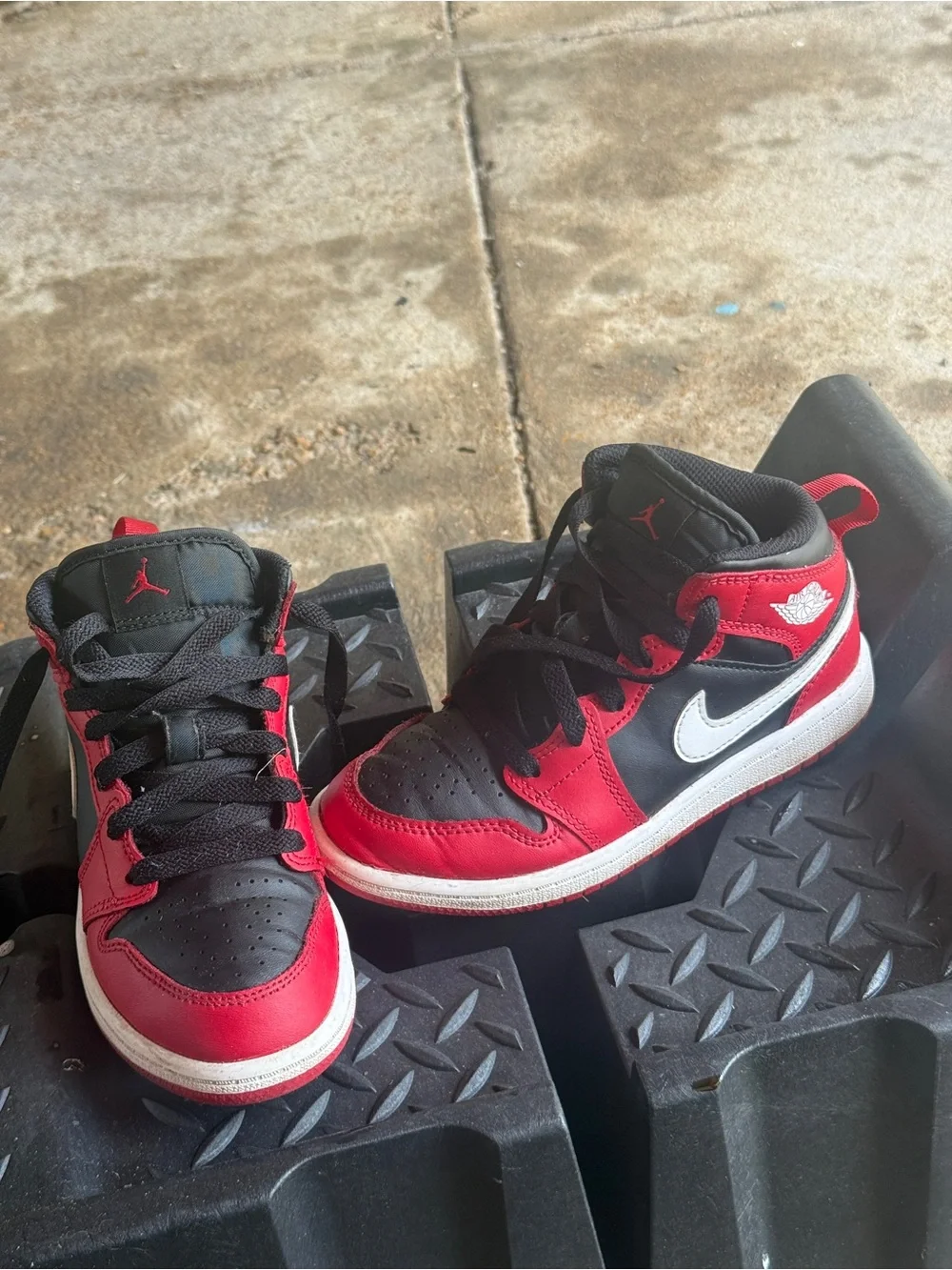 Used Nike Kids' Black & Red High-Top Sneakers with White Swoosh